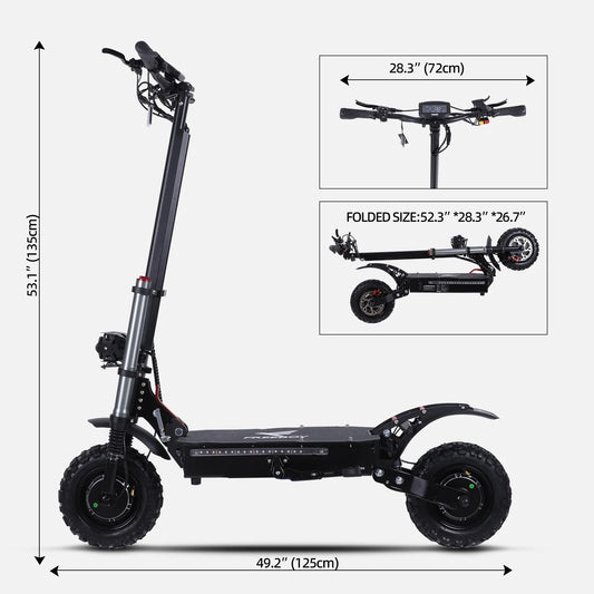 KTX-887187 Foldable 11-Inch Electric Offroad Scooter, Dual Motor 3000W, 90-100KM Range, Waterproof, Hydraulic Disc Brakes