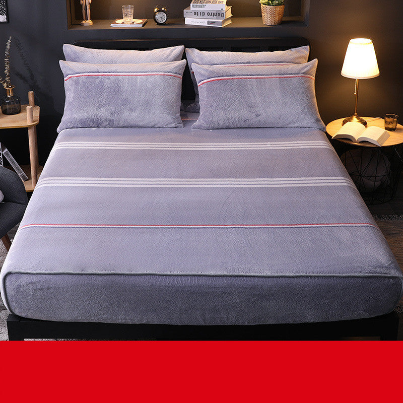 KTX-887827 Coral Fleece Thick Warm Mattress Protector - Modern Velvet Bed Cover with Landscape Patterns