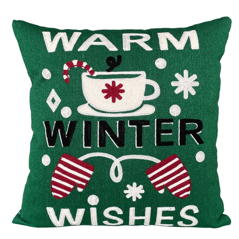 KTX-887891 Cute Cartoon Christmas and New Year Cushion Pillowcase - Festive Designs of Santa, Snowmen, and Winter Icons, 45x45cm