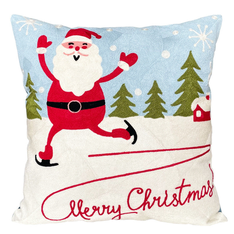 KTX-887891 Cute Cartoon Christmas and New Year Cushion Pillowcase - Festive Designs of Santa, Snowmen, and Winter Icons, 45x45cm