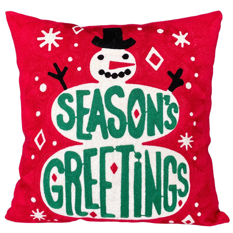 KTX-887891 Cute Cartoon Christmas and New Year Cushion Pillowcase - Festive Designs of Santa, Snowmen, and Winter Icons, 45x45cm