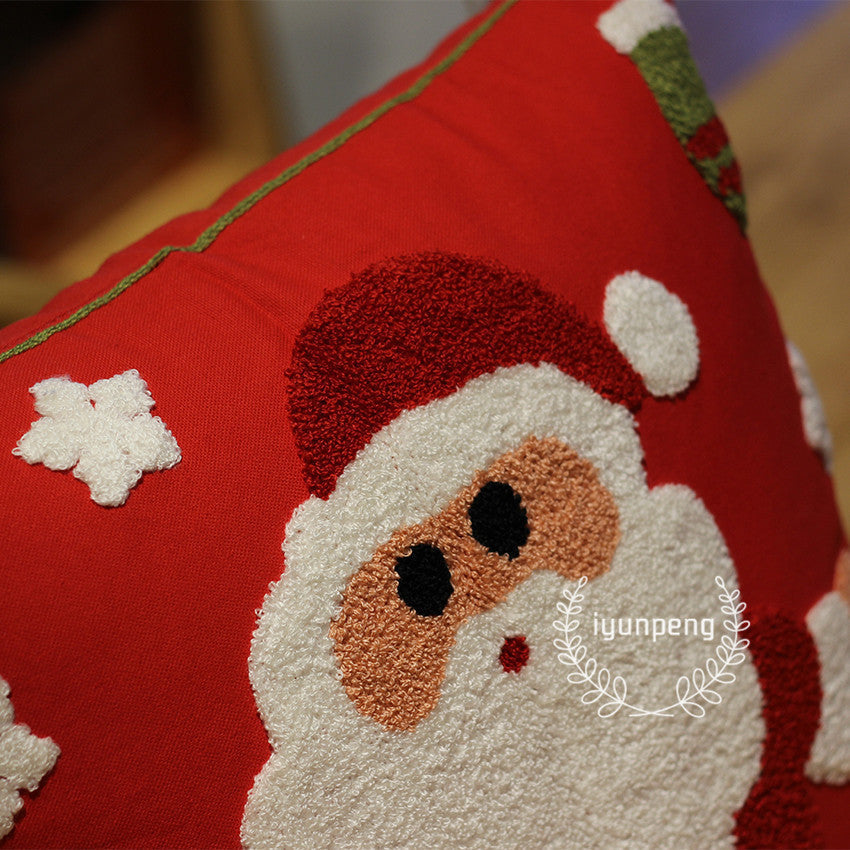 KTX-887891 Cute Cartoon Christmas and New Year Cushion Pillowcase - Festive Designs of Santa, Snowmen, and Winter Icons, 45x45cm