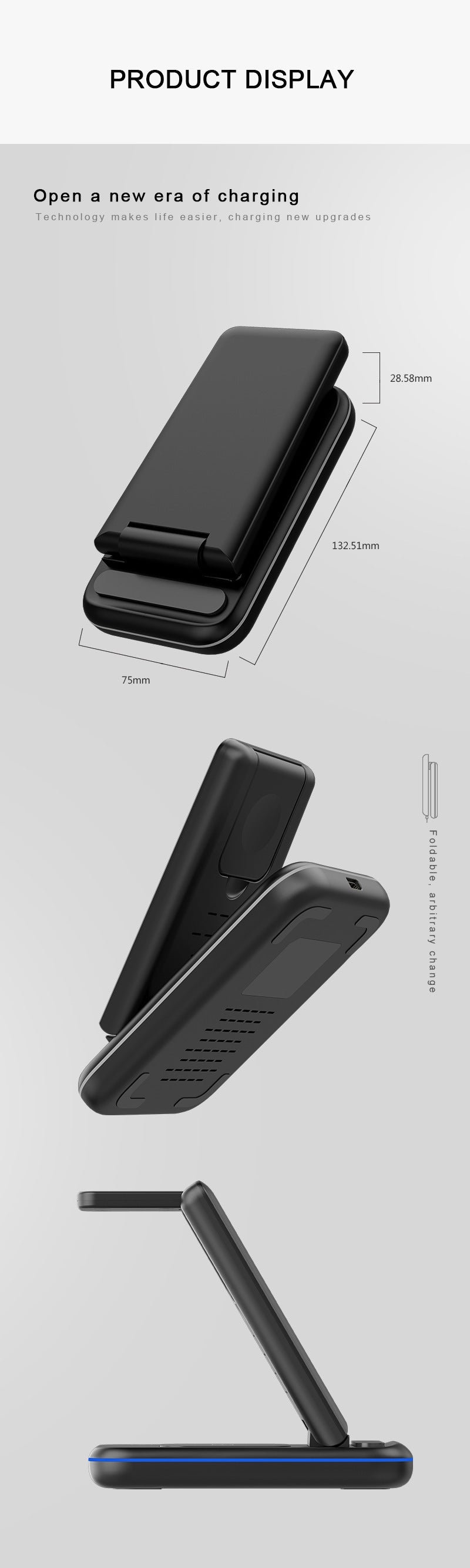 KTX-890195 Three-in-One Wireless Charging Stand - Smart Fast Charge | Black & White Options