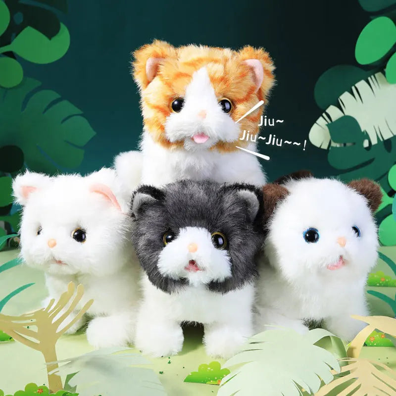 KTX-890387 Interactive Electric Walking Plush Cat Toy for Kids - Lifelike Sounds and Moves, Soft Plush Doll