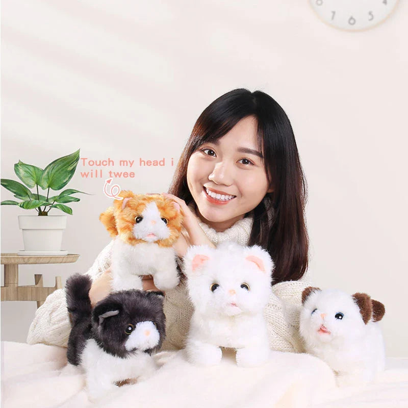 KTX-890387 Interactive Electric Walking Plush Cat Toy for Kids - Lifelike Sounds and Moves, Soft Plush Doll