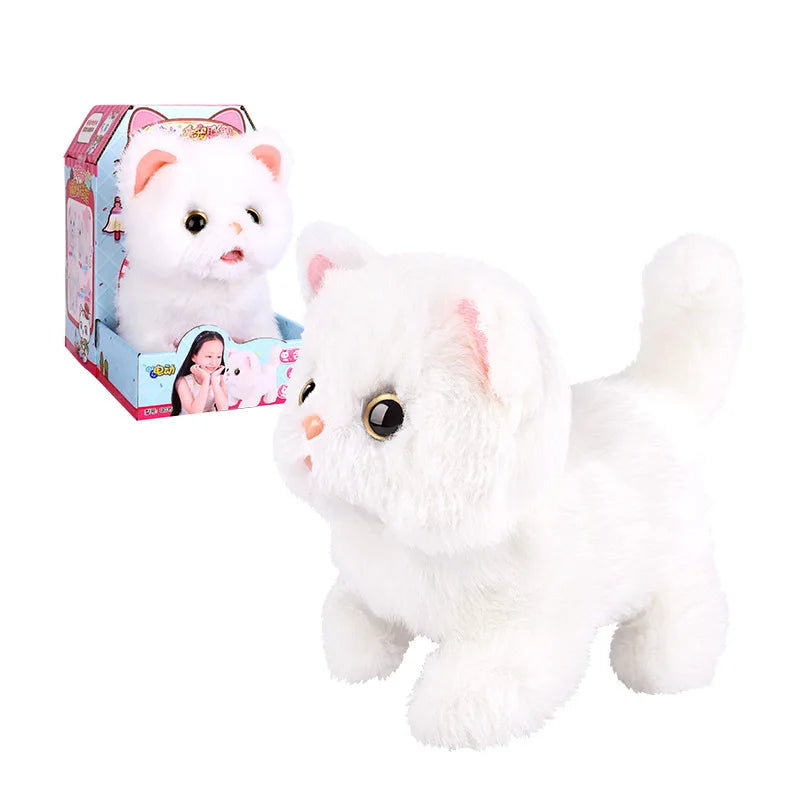 KTX-890387 Interactive Electric Walking Plush Cat Toy for Kids - Lifelike Sounds and Moves, Soft Plush Doll