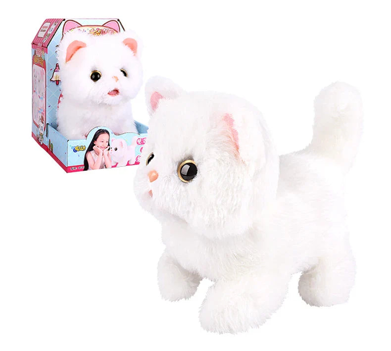 KTX-890387 Interactive Electric Walking Plush Cat Toy for Kids - Lifelike Sounds and Moves, Soft Plush Doll