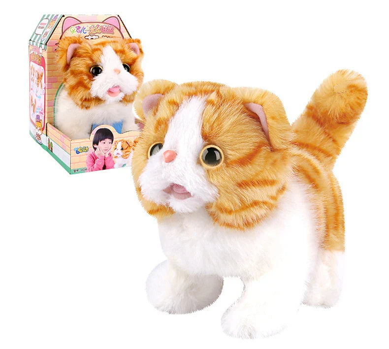 KTX-890387 Interactive Electric Walking Plush Cat Toy for Kids - Lifelike Sounds and Moves, Soft Plush Doll