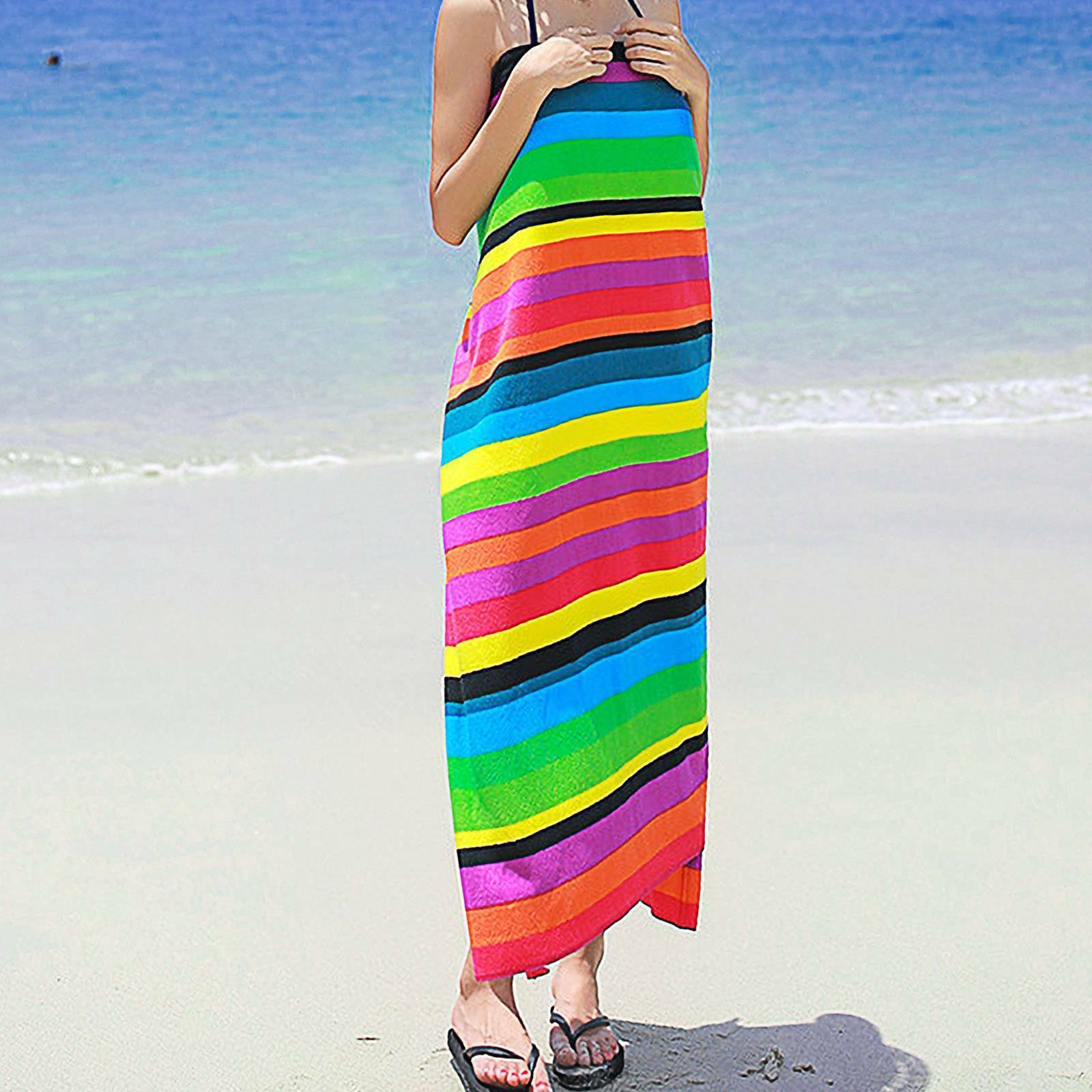 KTX-890707 Extra Large Microfiber Lightweight Beach Towel - Quick Dry Multicolor Rainbow Design, 150x70cm