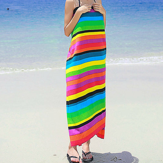 KTX-890707 Extra Large Microfiber Lightweight Beach Towel - Quick Dry Multicolor Rainbow Design, 150x70cm