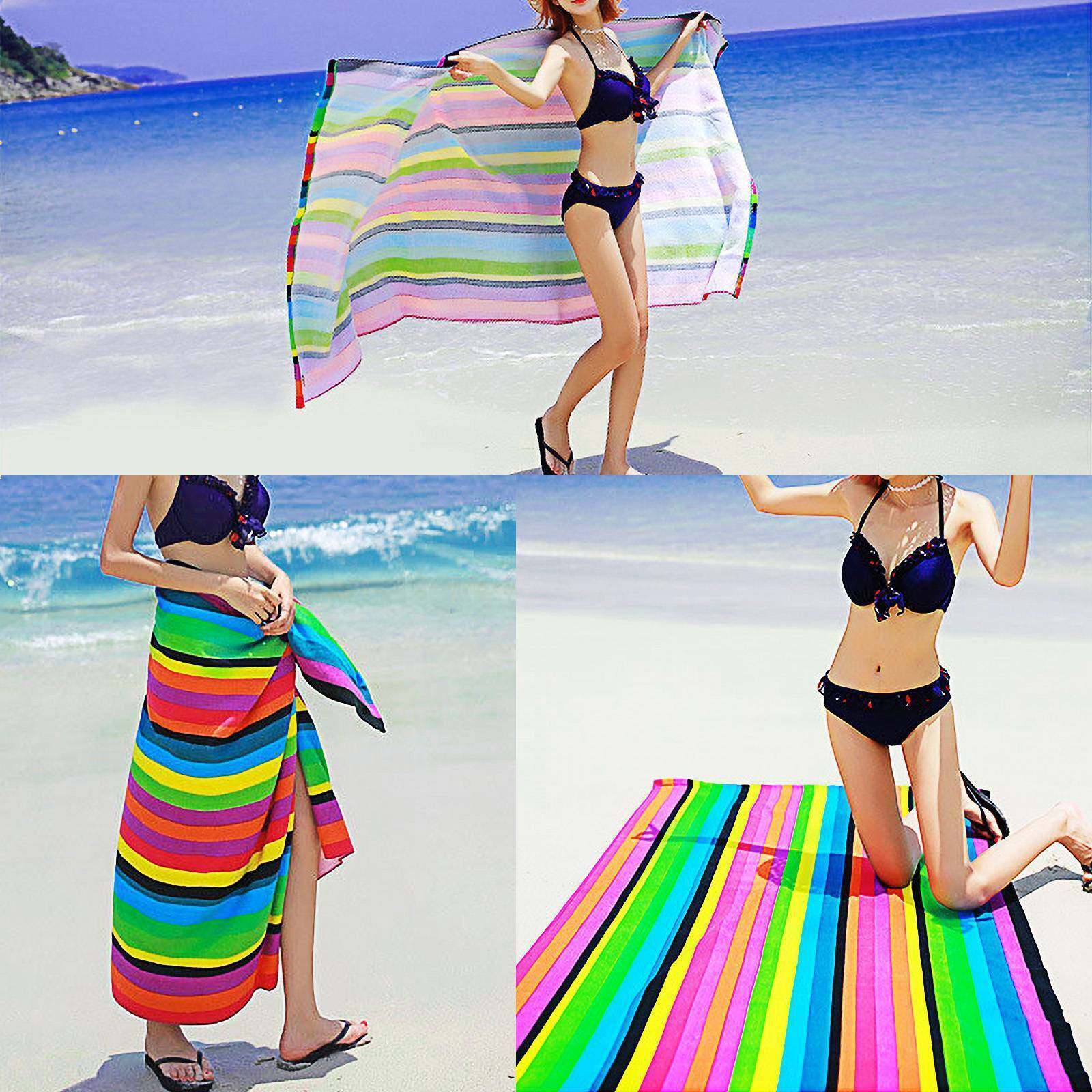 KTX-890707 Extra Large Microfiber Lightweight Beach Towel - Quick Dry Multicolor Rainbow Design, 150x70cm