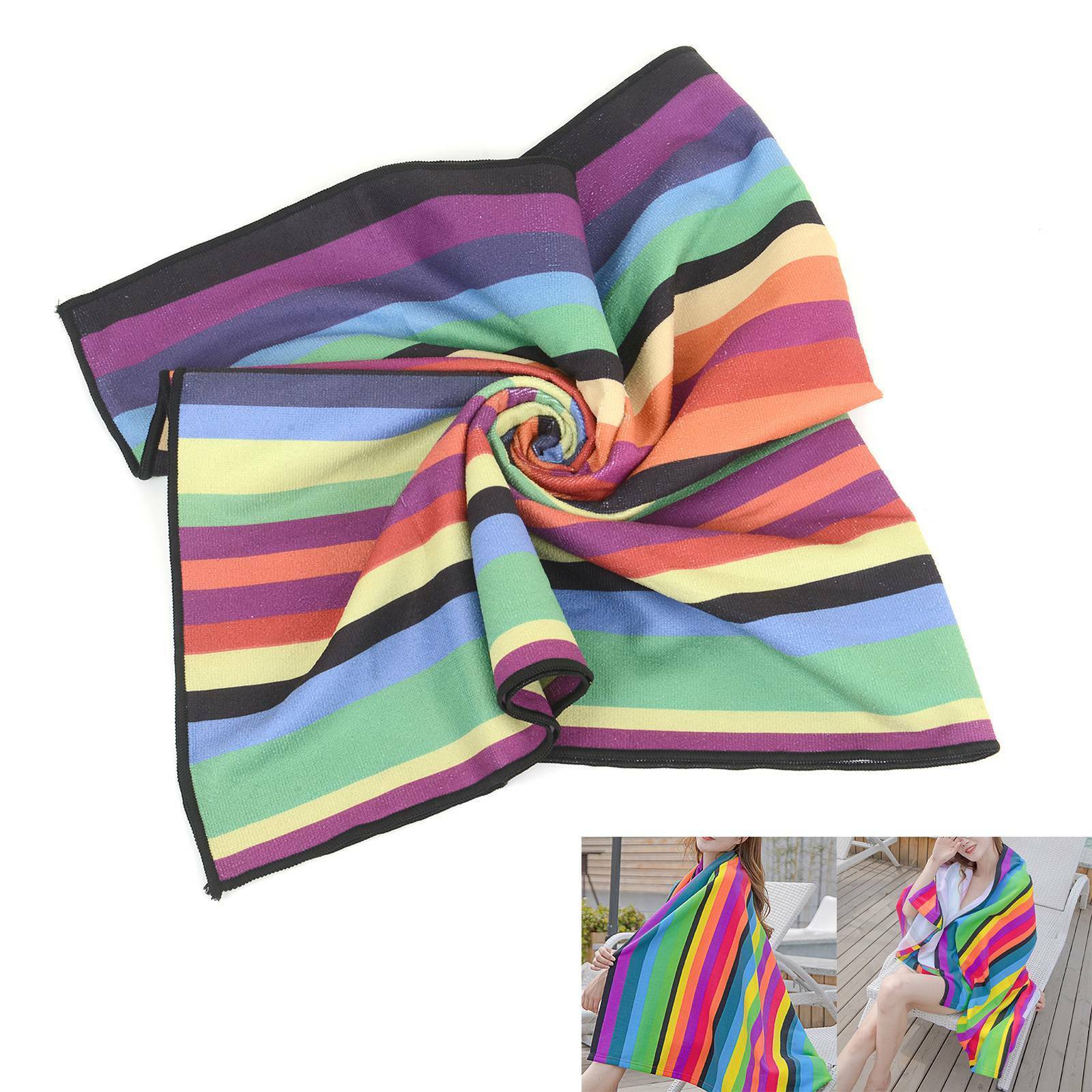 KTX-890707 Extra Large Microfiber Lightweight Beach Towel - Quick Dry Multicolor Rainbow Design, 150x70cm