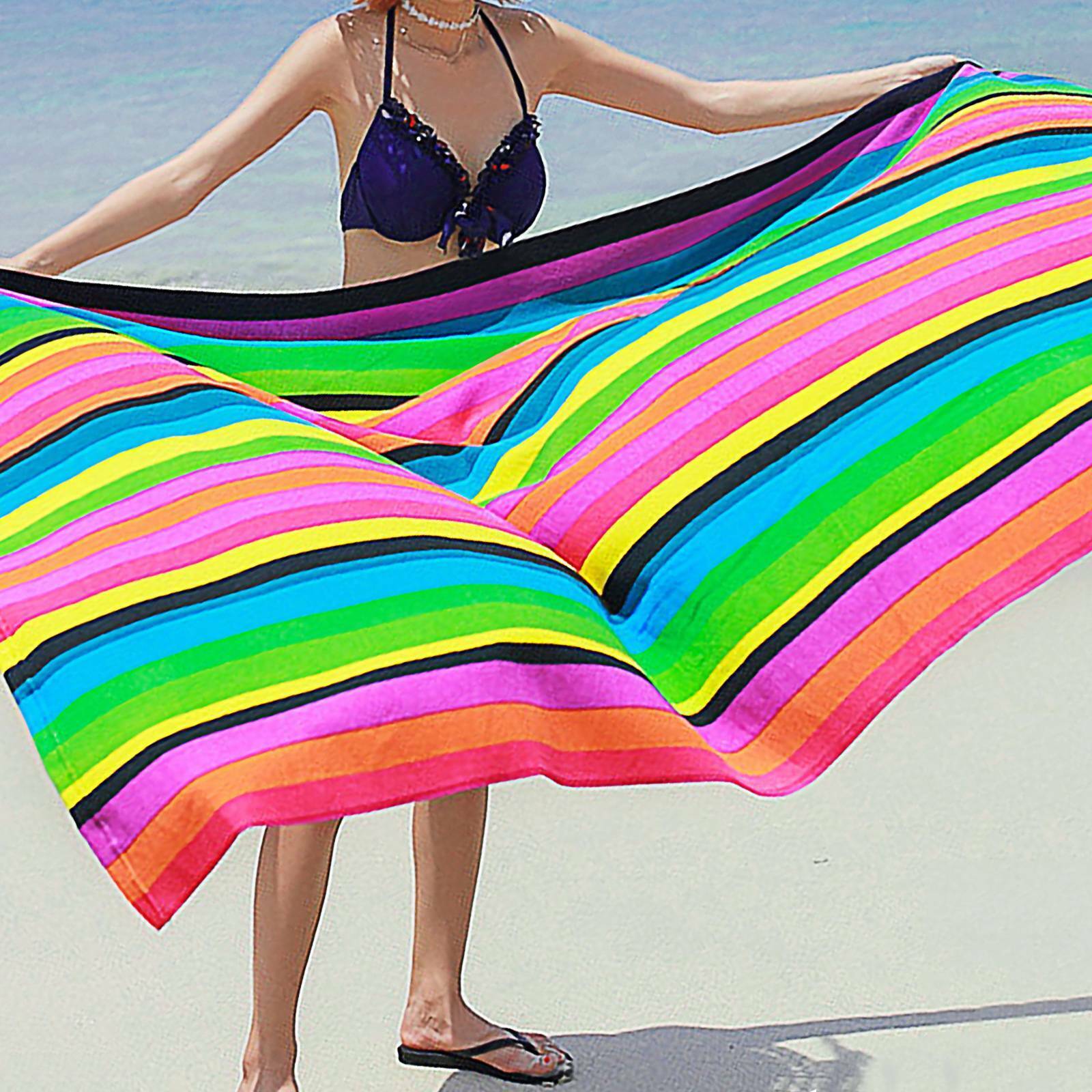 KTX-890707 Extra Large Microfiber Lightweight Beach Towel - Quick Dry Multicolor Rainbow Design, 150x70cm