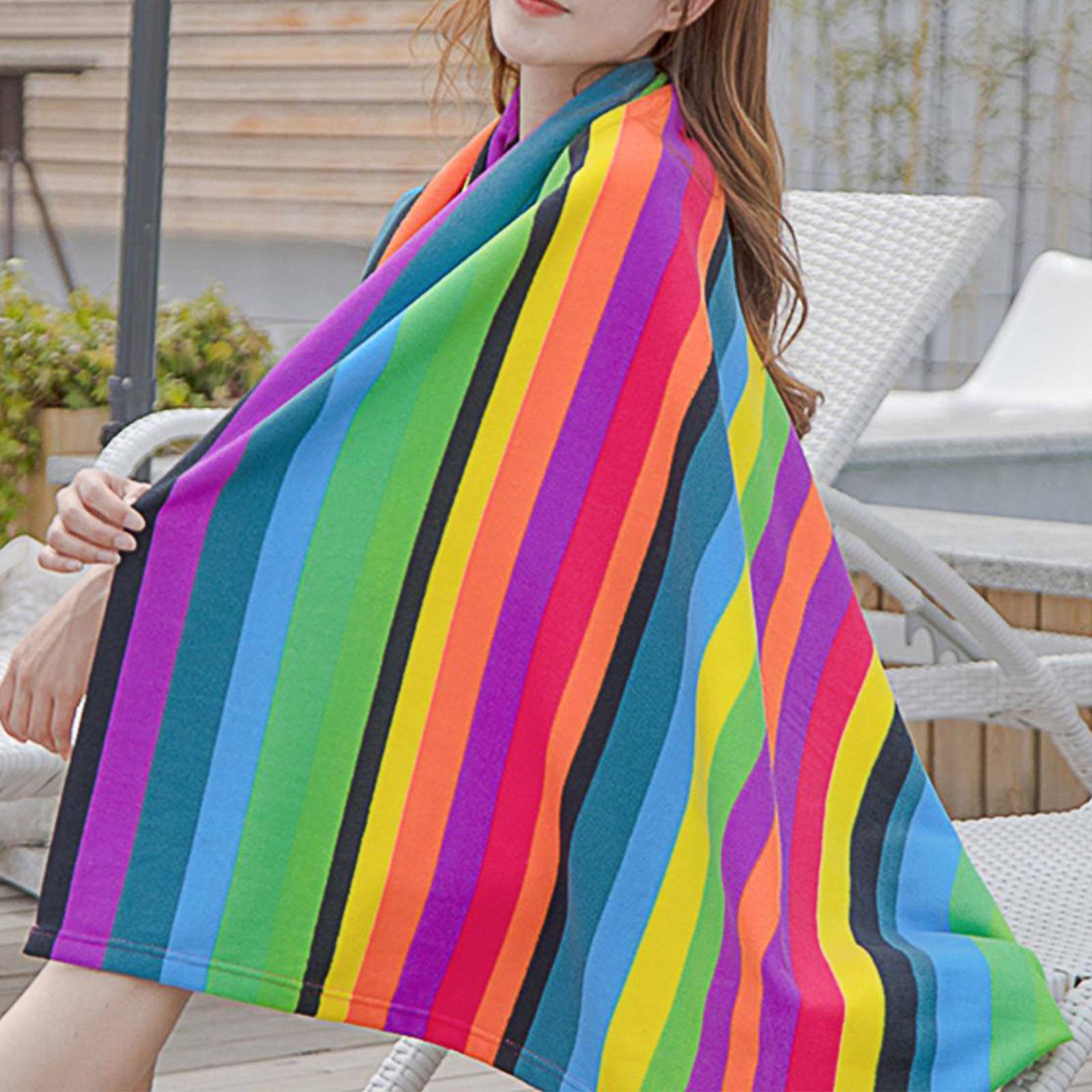 KTX-890707 Extra Large Microfiber Lightweight Beach Towel - Quick Dry Multicolor Rainbow Design, 150x70cm
