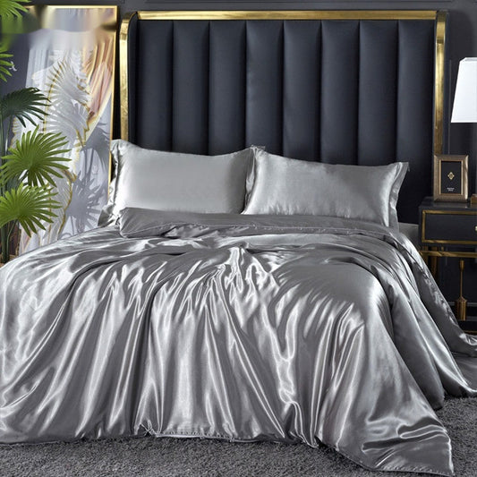 KTX-891091 Double-Sided Silk Satin Quilt Cover Bed Sheet Set in Multiple Sizes and Colors
