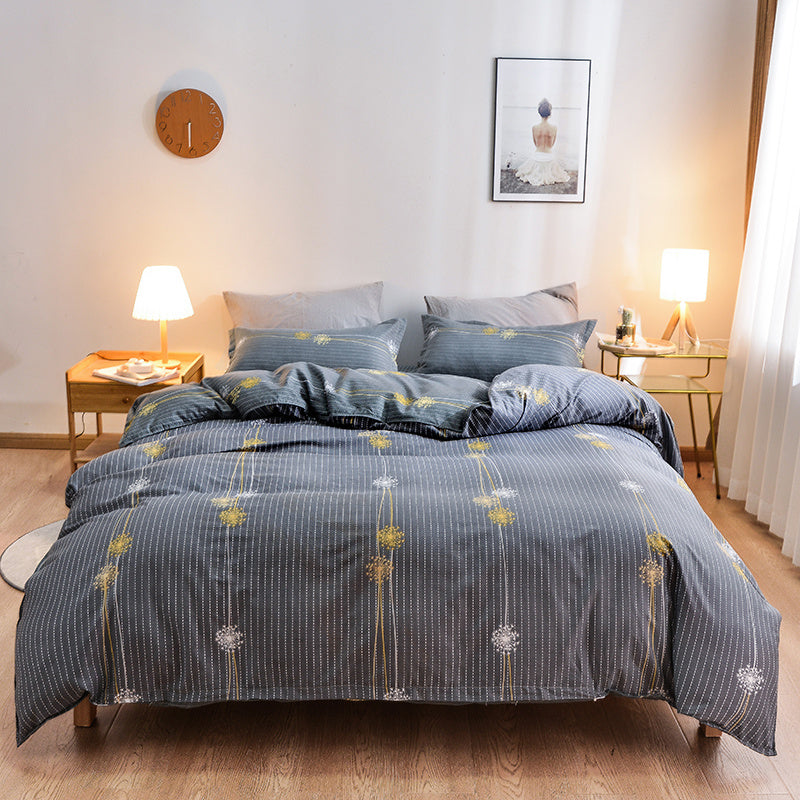 KTX-891283 Elegant Floral Themed 4-Piece Bedding Set - Twill Fabric with Reactive Print