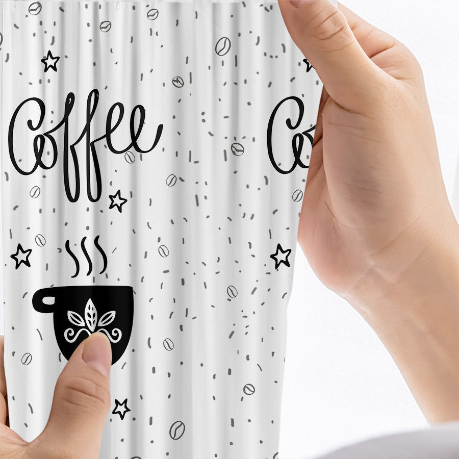 KTX-891987 Black and White Cartoon Coffee Painting Digital Print Curtain Set - Available in Various Sizes