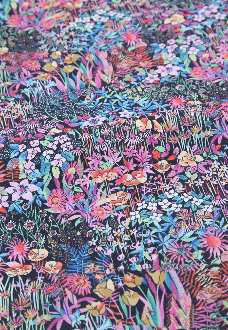 KTX-892115 Deep Blue Series Botanical Print 100% Cotton Twill Fabric - Bird Forest Design