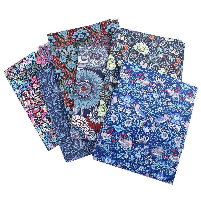 KTX-892115 Deep Blue Series Botanical Print 100% Cotton Twill Fabric - Bird Forest Design