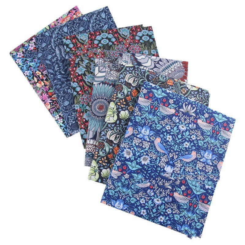 KTX-892115 Deep Blue Series Botanical Print 100% Cotton Twill Fabric - Bird Forest Design