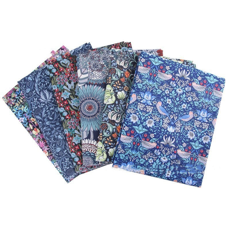 KTX-892115 Deep Blue Series Botanical Print 100% Cotton Twill Fabric - Bird Forest Design