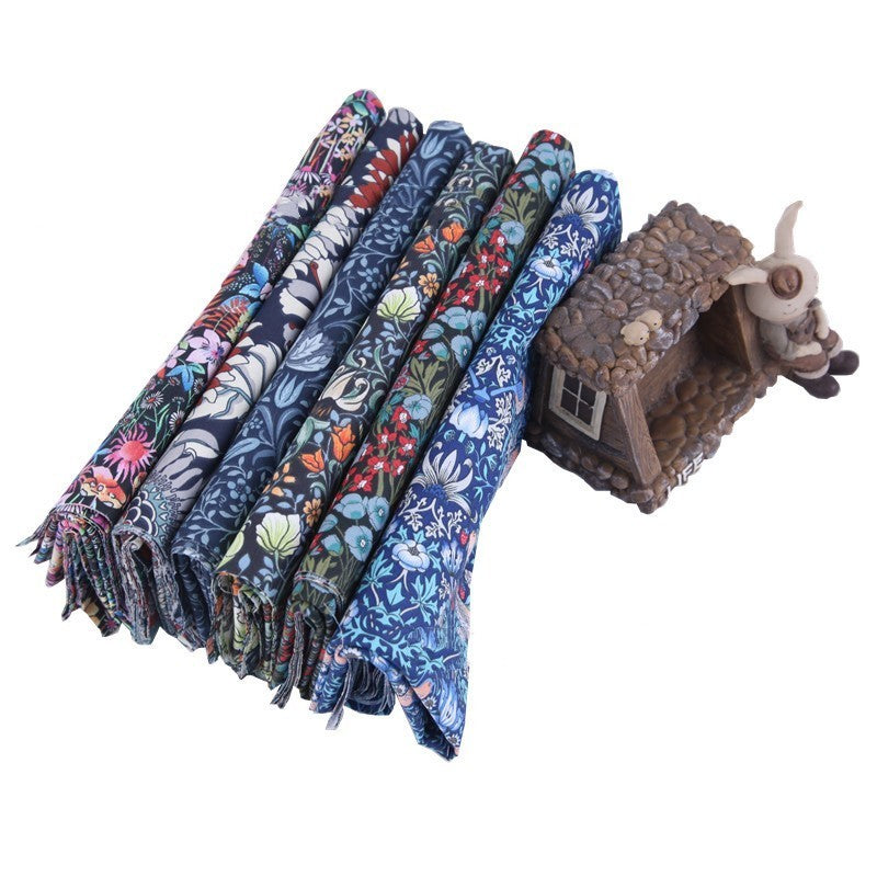 KTX-892115 Deep Blue Series Botanical Print 100% Cotton Twill Fabric - Bird Forest Design