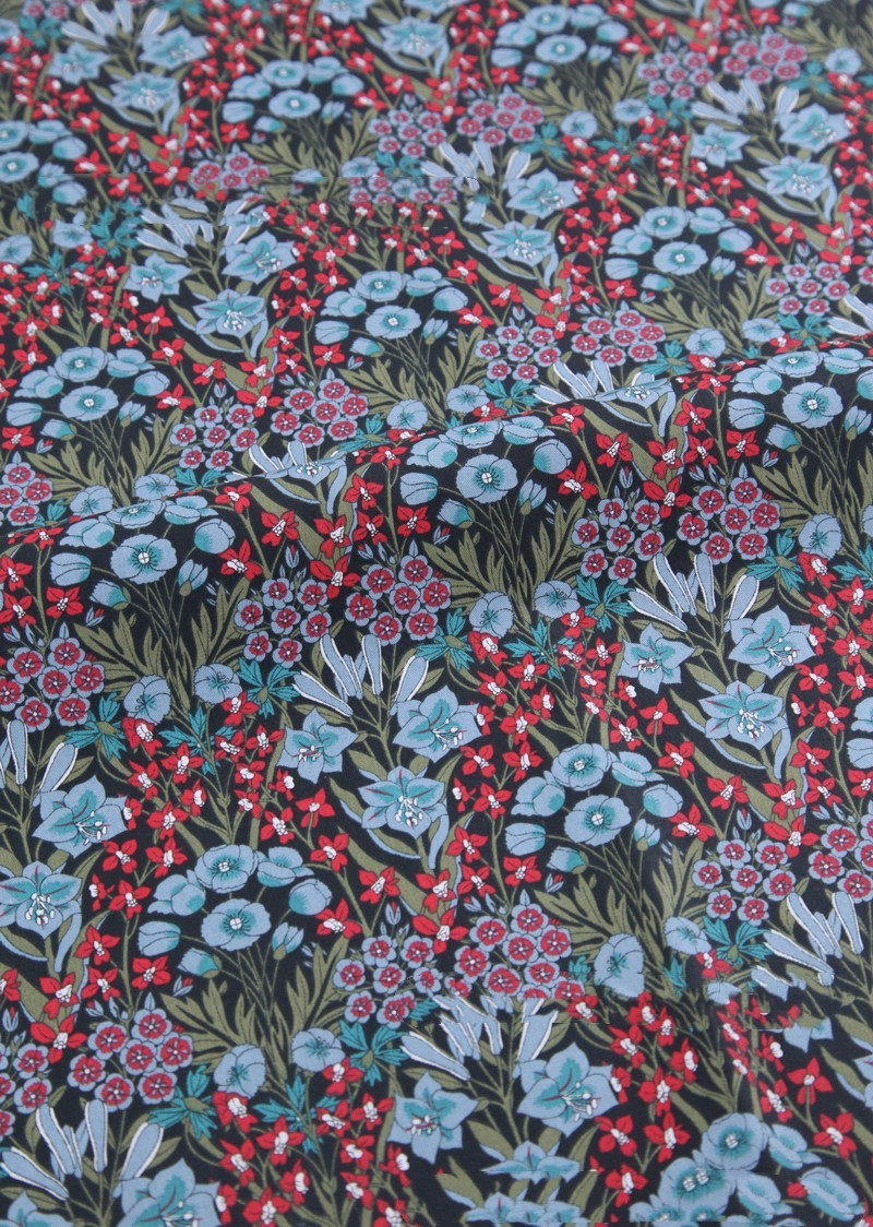 KTX-892115 Deep Blue Series Botanical Print 100% Cotton Twill Fabric - Bird Forest Design