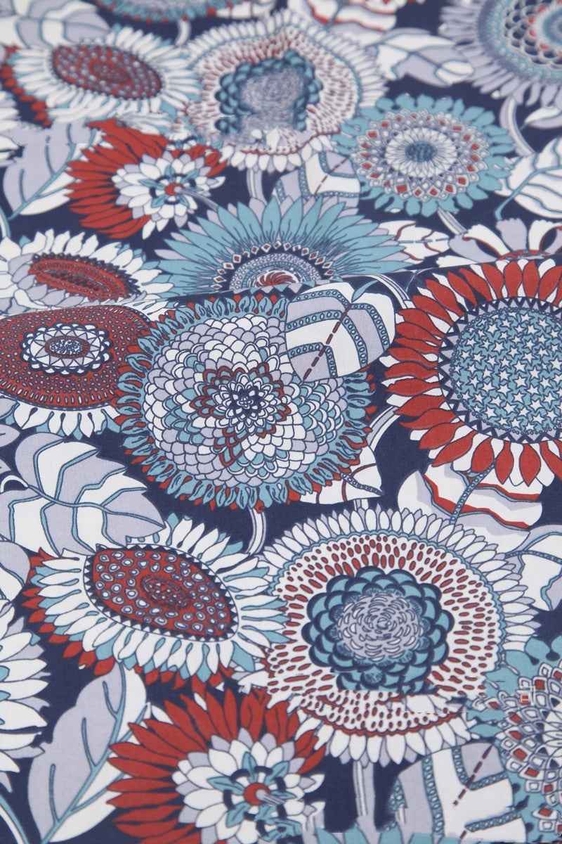 KTX-892115 Deep Blue Series Botanical Print 100% Cotton Twill Fabric - Bird Forest Design