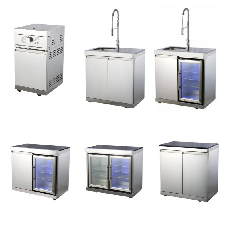 KTX-892947 Movable Outdoor Kitchen 6-Burner Gas BBQ Grill with 304 Stainless Steel Table Top and Built-In Features