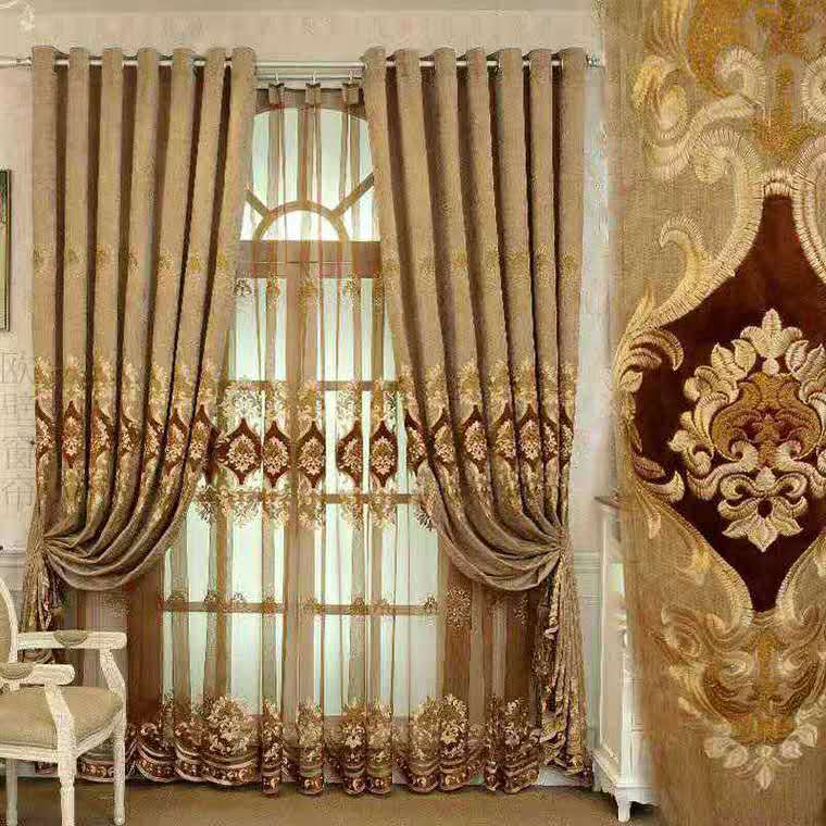 KTX-893139 Double-Sided Chenille Velvet Embroidered European Curtain - 2.7M Length