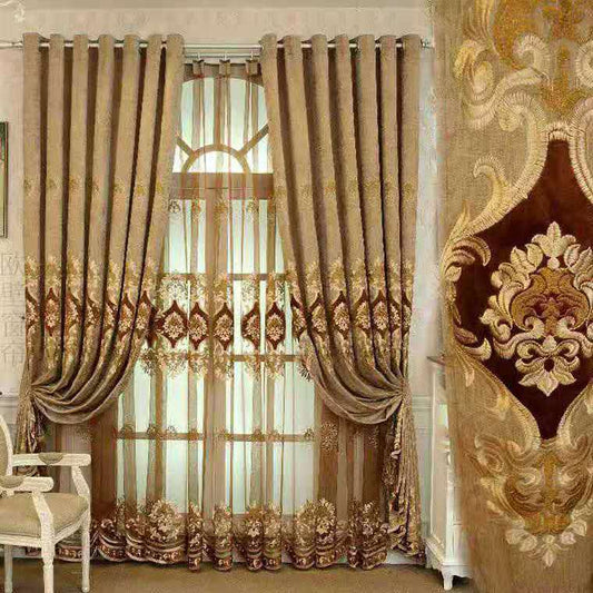 KTX-893139 Double-Sided Chenille Velvet Embroidered European Curtain - 2.7M Length