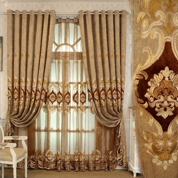 KTX-893139 Double-Sided Chenille Velvet Embroidered European Curtain - 2.7M Length