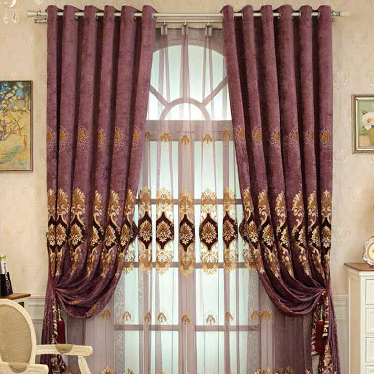 KTX-893139 Double-Sided Chenille Velvet Embroidered European Curtain - 2.7M Length