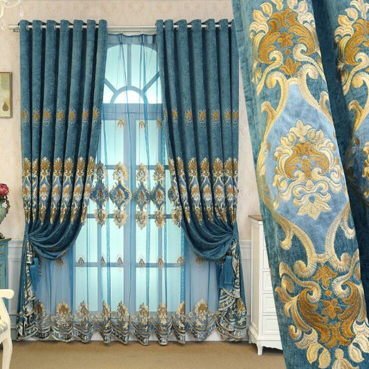 KTX-893139 Double-Sided Chenille Velvet Embroidered European Curtain - 2.7M Length