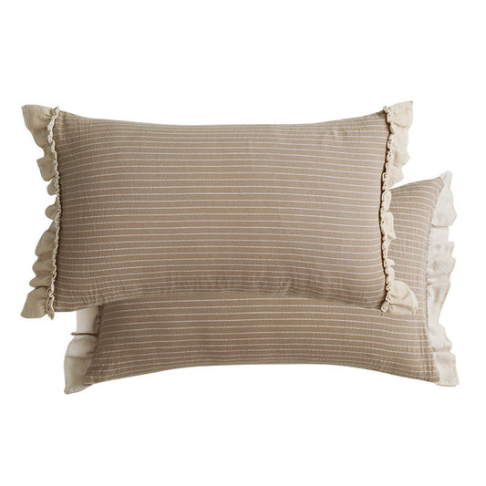 KTX-893267 Cotton Sand-Washed Lotus Leaf Lace Decorative Pillow in Striped Design, Multiple Colors Available