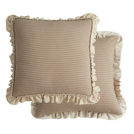 KTX-893267 Cotton Sand-Washed Lotus Leaf Lace Decorative Pillow in Striped Design, Multiple Colors Available