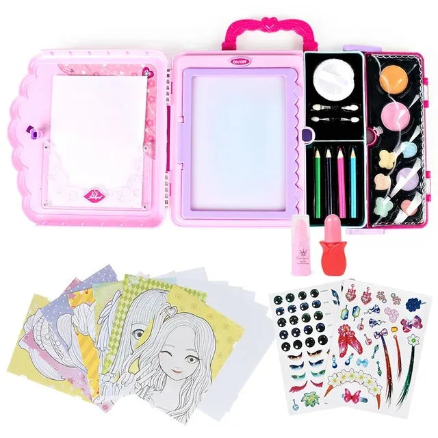 KTX-893267 Pretend Play Makeup Set for Girls - Non-Toxic Cosmetic Toys with Drawing Board and Storage Box