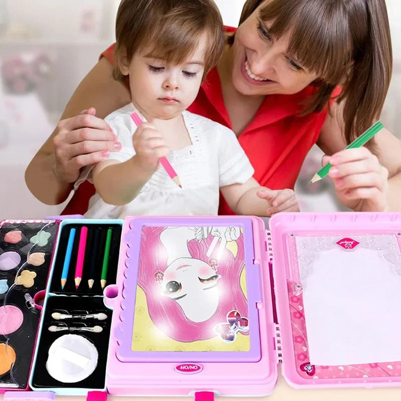 KTX-893267 Pretend Play Makeup Set for Girls - Non-Toxic Cosmetic Toys with Drawing Board and Storage Box