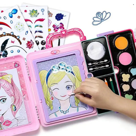 KTX-893267 Pretend Play Makeup Set for Girls - Non-Toxic Cosmetic Toys with Drawing Board and Storage Box
