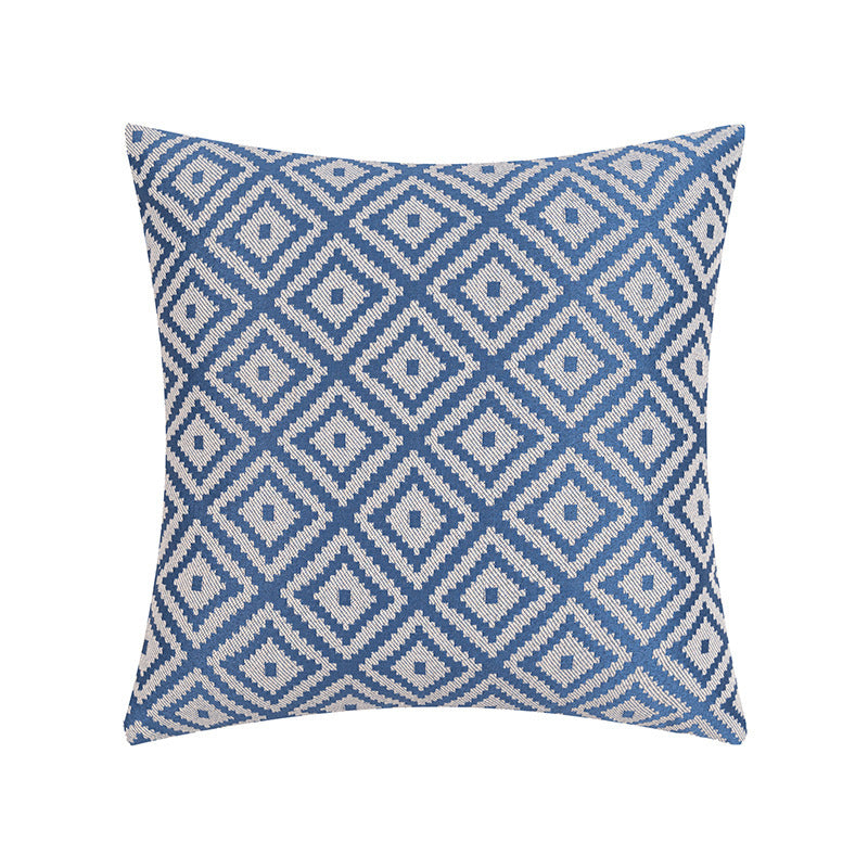 KTX-893395 Nordic Geometric Pattern Jacquard Pillow Cover – Double-sided Woven, Cyan Blue Yellow, 30x50cm & 45x45cm