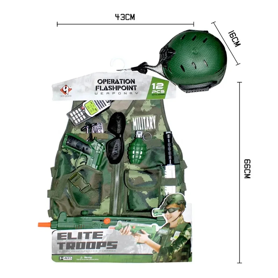 KTX-894419 Military Soldier Costume Play Set for Kids - Pretend Play Army Dress-Up Toys