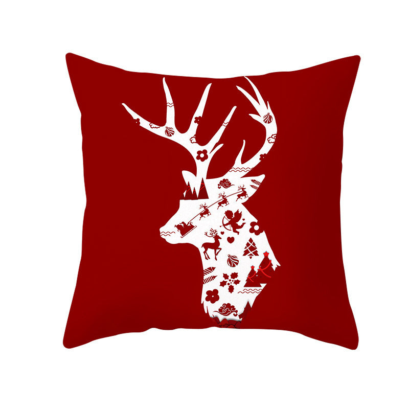 KTX-894419 Santa Elk Cartoon Lumbar Pillow Cover - Plush Cushion with Various Car Patterns (45x45cm)