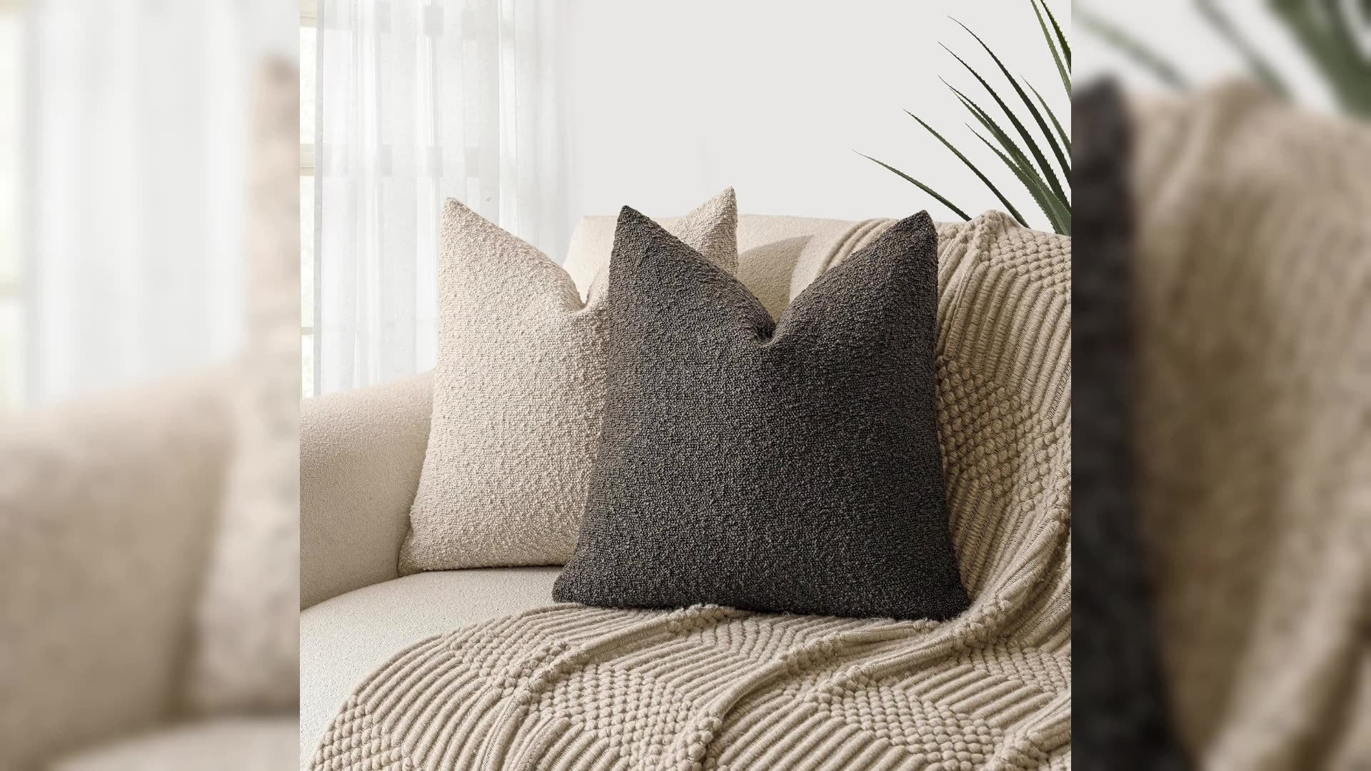 KTX-894739 Textured Boucle Throw Pillow Covers for Couch, Sofa, Chair - Soft Decorative Cushion Cases for Living Room and Bedroom
