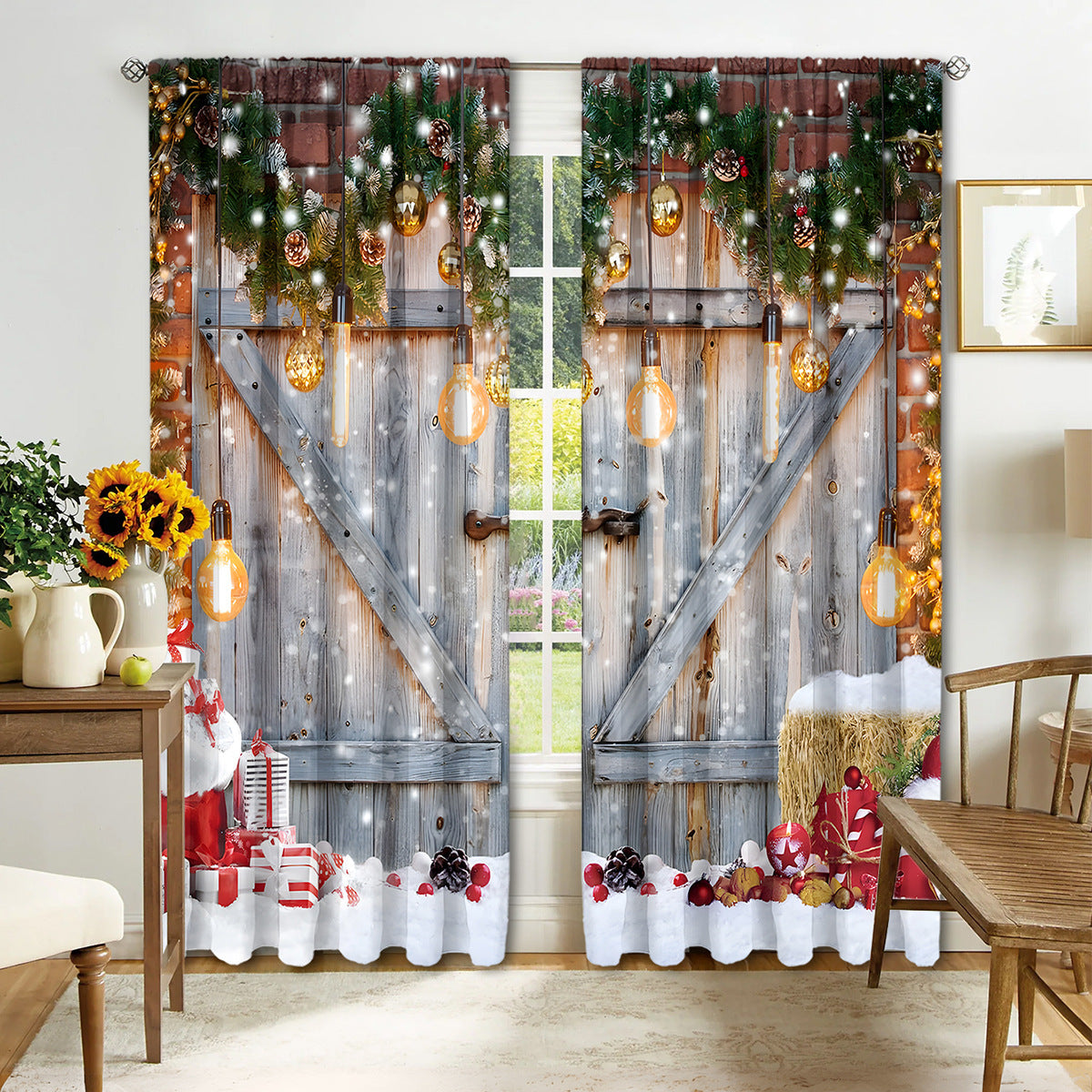 KTX-895443 Digital Printed Christmas Curtains - High Shading, Polyester, Multiple Designs and Sizes Available