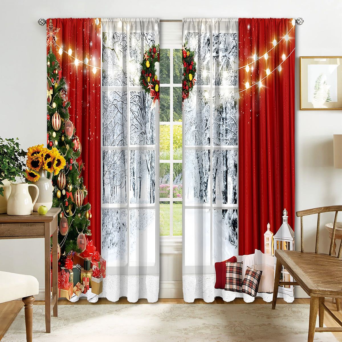 KTX-895443 Digital Printed Christmas Curtains - High Shading, Polyester, Multiple Designs and Sizes Available