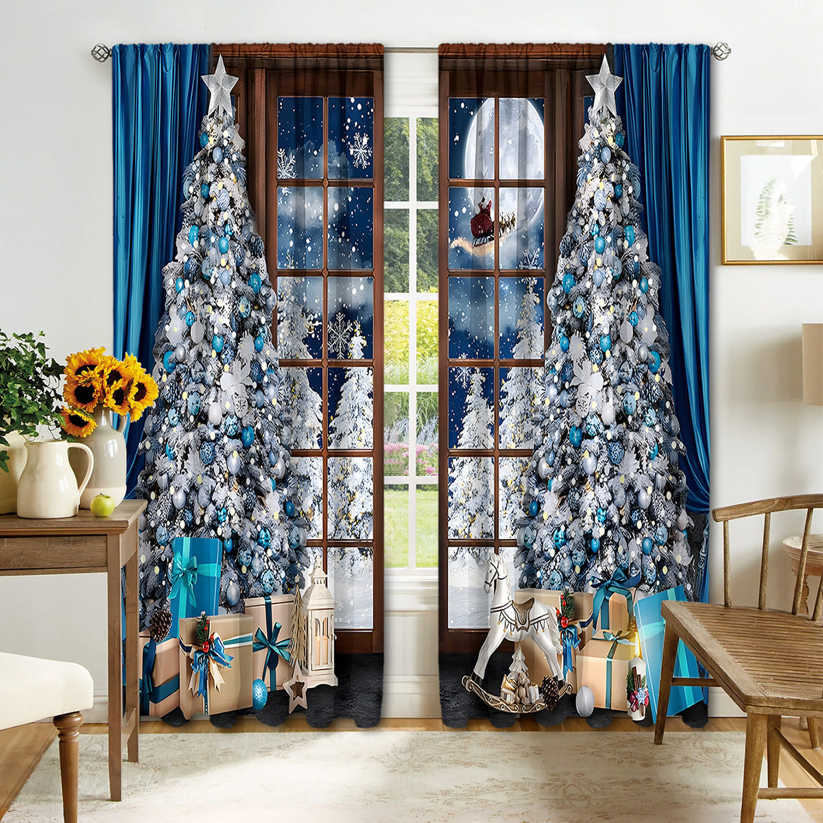 KTX-895443 Digital Printed Christmas Curtains - High Shading, Polyester, Multiple Designs and Sizes Available
