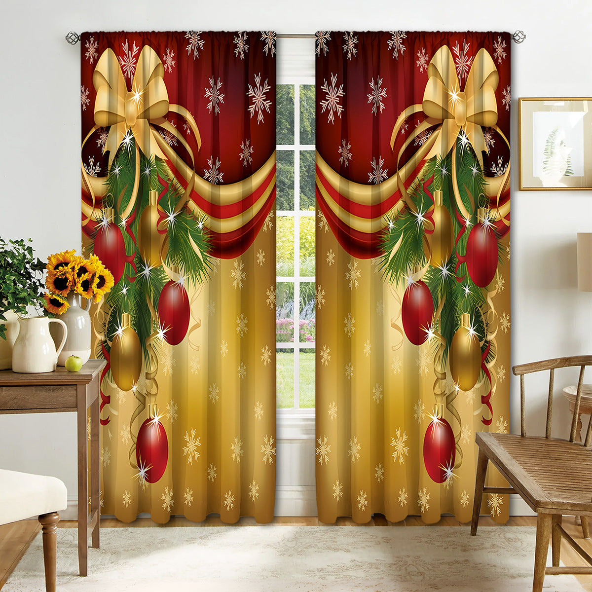 KTX-895443 Digital Printed Christmas Curtains - High Shading, Polyester, Multiple Designs and Sizes Available