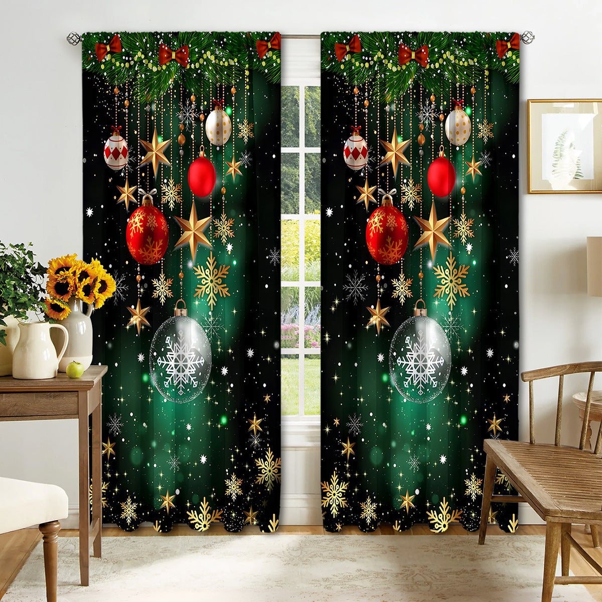 KTX-895443 Digital Printed Christmas Curtains - High Shading, Polyester, Multiple Designs and Sizes Available