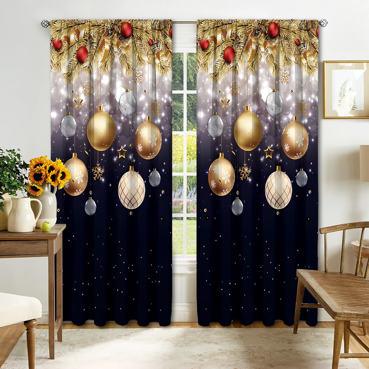 KTX-895443 Digital Printed Christmas Curtains - High Shading, Polyester, Multiple Designs and Sizes Available