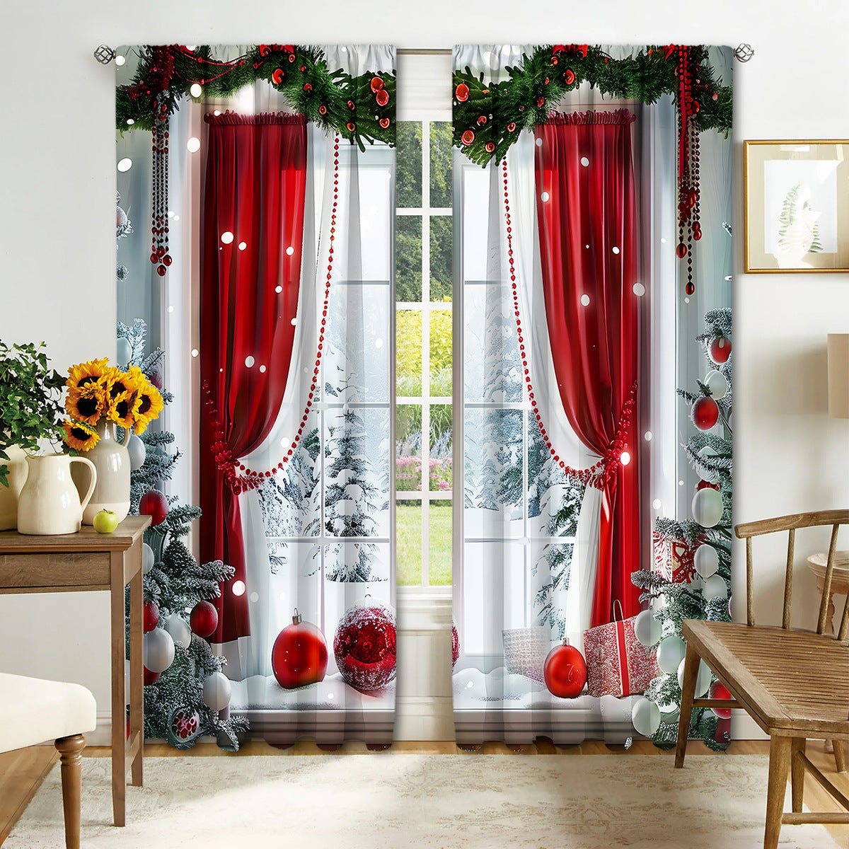 KTX-895443 Digital Printed Christmas Curtains - High Shading, Polyester, Multiple Designs and Sizes Available